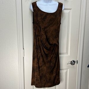 Michael Kors Sheath Dress Animal Print Large Slim Ruched Scoop Neck Sleeveless